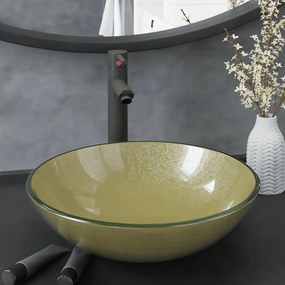 vidaXL Νιπτήρας Μπάνιου με Βρύση&amp; Βαλβίδα Πατητή από Ψημ. Γυαλί Χρυσός
