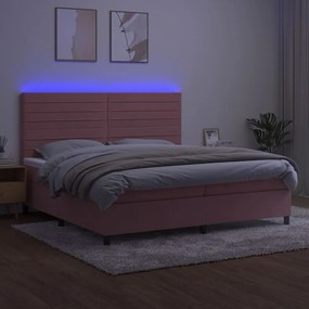 ΚΡΕΒΑΤΙ BOXSPRING ΜΕ ΣΤΡΩΜΑ &amp; LED ΡΟΖ 200X200 ΕΚ. ΒΕΛΟΥΔΙΝΟ 3136208