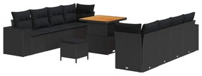 Σετ Καναπέ Κήπου με μαξιλάρι 11 pcs Μαύρο συνθετικό ρατάν