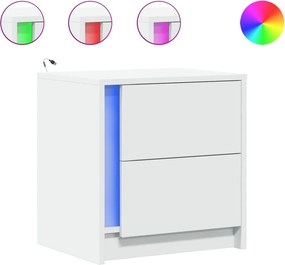 vidaXL Κομοδίνο με Φώτα LED Λευκό από Επεξεργασμένο ξύλο