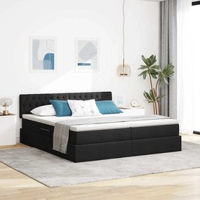 vidaXL LED Κρεβάτι αποθήκευσης με στρώμα Μαύρο 200 x 200 cm Ύφασμα