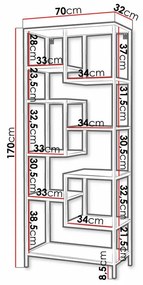 Βιβλιοθήκη Richardson A101, Ανοιχτό χωρίς τον πίσω τοίχο, Ινοσανίδες μέσης πυκνότητας, Μέταλλο, 170x70x32cm, 14 kg, Μαύρο, Ανοιχτό καφέ | Epipla1.gr