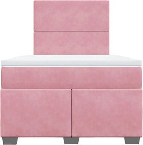 vidaXL Κρεβάτι Boxspring με Στρώμα Ροζ 120x190 εκ. Βελούδινο