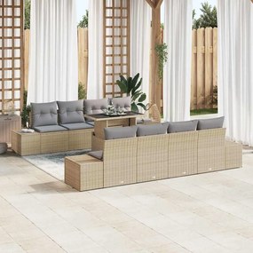 vidaXL Σετ Κήπου 9 Τεμαχίων με Μαξιλάρια σε Μπεζ Χρώμα, Πολυ Ράτταν