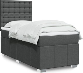 vidaXL Κρεβάτι Boxspring με Στρώμα Σκούρο Γκρι 90x190 εκ. Υφασμάτινο