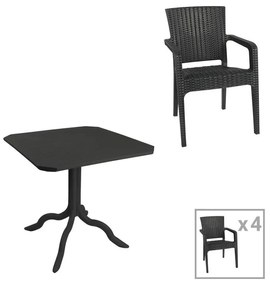Τραπεζαρία Groovy-Halcyon σετ 5τεμ PP ανθρακί 80x80x74,5εκ 80x80x74.5 εκ.