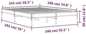 Πλαίσιο Κρεβατιού Γκρι Sonoma 140x190 εκ. Επεξ. Ξύλο &amp; Μέταλλο - Γκρι