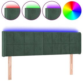vidaXL Κεφαλάρι Κρεβατιού LED Σκούρο Πράσινο 147x16x78/88εκ. Βελούδινο