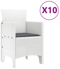 vidaXL Σετ Τραπεζαρίας Κήπου  11 τεμαχίων με Μαξιλάρια Λευκό Συνθετικό Ρατάν
