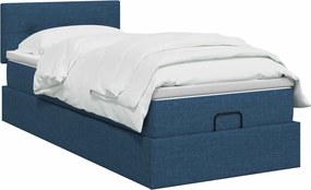 vidaXL Κρεβάτι Ottoman με Στρώμα και LED Μπλε 90 x 190 cm Ύφασμα