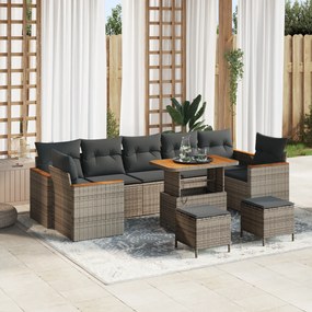 vidaXL Set Κήπου 10 Τεμαχίων με Γκρι Μαξιλάρια Πολυ-ράταν Ακακία