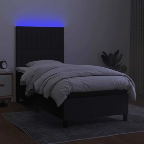 vidaXL Κρεβάτι Boxspring με Στρώμα &amp; LED Μαύρο 90x200 εκ. Υφασμάτινο