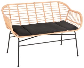 OUTDOOR SOFA ALLEGRA  BLACK METAL-P.E. RATTAN IN BEIGE 120x62x80Hcm.