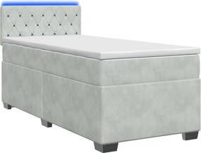 vidaXL Κρεβάτι Box Spring με Στρώμα και LED Ανοιχτό γκρι Μονό Βελούδο