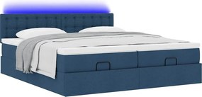 vidaXL Οθωμανικό κρεβάτι με στρώματα &amp; LEDs Μπλε 180x200cm ύφασμα