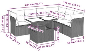 Καναπές Σετ 7 Τεμαχίων Μαύρο Συνθετικό Ρατάν με Μαξιλάρια - Μαύρο