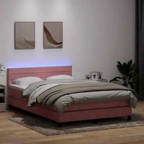 vidaXL Κρεβάτι Boxspring με Στρώμα &amp; LED ροζ 160x220 cm Βελούδινο