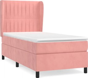 vidaXL Κρεβάτι Boxspring με Στρώμα Ροζ 100x200 εκ. Βελούδινο