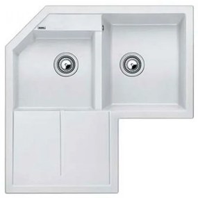 Blanco Metra 9 E White SILGRANIT™ PuraDur™ Γρανιτένιος Νεροχύτης Ένθετος Γωνιακός με 2 Γούρνες και Ποδιά 83x83cm