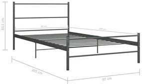 vidaXL Πλαίσιο Κρεβατιού Γκρι 90 x 200 εκ. Μεταλλικό
