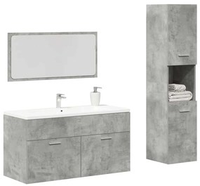 Σετ Επίπλων Μπάνιου 3 Τεμαχίων Γκρι Σκυροδέματος από Επεξ. Ξύλο