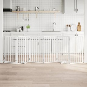 Πόρτα Σκύλου με Πόρτα, Πτυσσόμενη 6 Πάνελ, Λευκή, Ξύλο Λεύκας 300 εκ.