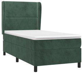 vidaXL Κρεβάτι Boxspring με Στρώμα Σκούρο Πράσινο 100x200εκ. Βελούδινο