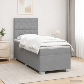 vidaXL Κρεβάτι box spring με στρώμα Ανοιχτό γκρι Μονό Ύφασμα