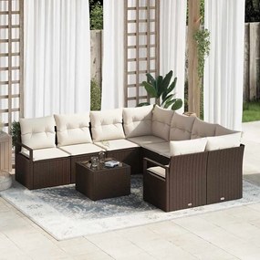 vidaXL Σετ Καναπέ Κήπου με μαξιλάρι 9 pcs Καφέ, Κρέμα 55 x 55 x 37 εκ