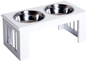 PawHut Σταθμός τροφοδοσίας σκύλου, αντιολισθητικός, 58,4 x 30,5 x 25,4cm, Λευκό, 2L ανά μπολ