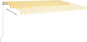 vidaXL Χειροκίνητη τέντα με ηλιακό LED 5 x 3 m Κίτρινο και λευκό ριγέ