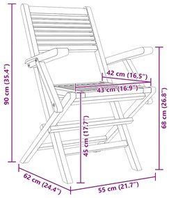 vidaXL Καρέκλες Κήπου Πτυσσόμενες 4 τεμ. 55x62x90 εκ. Μασίφ Ξύλο Teak