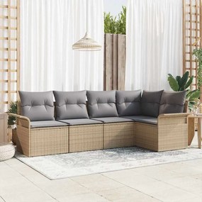 vidaXL Σετ Καναπέ Κήπου με μαξιλάρι 5 pcs Μπεζ Πολυ ράταν