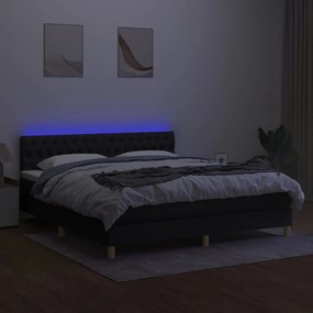 vidaXL Κρεβάτι Boxspring με Στρώμα & LED Μαύρο 180x200 εκ. Υφασμάτινο