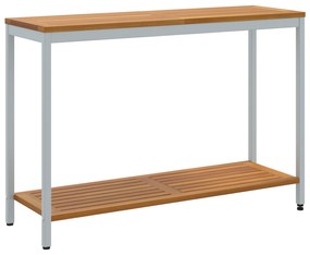 vidaXL Εξωτερικό Τραπέζι Φυσικό & Γκρι 35x110x75 εκ. Μασίφ Ξύλο και Ατσάλι