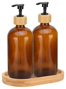 Αντλία Σαπουνιού Bamboo Essentials Με Δίσκο Bamboo Γυαλί 500ml Σετ 3Τμχ Estia 02-28800