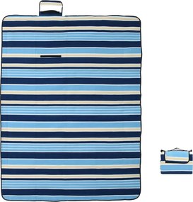 vidaXL Κουβέρτα Πικ-Νικ Πτυσσόμενη Μπλε/Λευκό Ριγέ 200x150εκ. Βελούδο