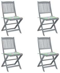 Καρέκλες Εξωτ. Χώρου Πτυσσόμενες 4 τεμ Ξύλο Ακακίας &amp; Μαξιλάρια - Γκρι