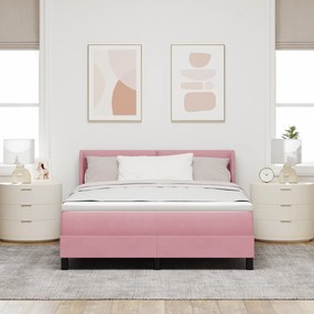 vidaXL κρεβάτι Box Spring με στρώμα  Ροζ 140x200 εκ. Βελούδο