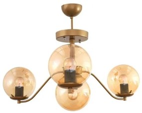 SUNRAY 201-0110 Vintage Κρεμαστό Φωτιστικό Μπάλα Πολύφωτο 4 x E27 IP20 Χρυσό Μέταλλο με Μελί Γυαλί-Μ55 x Π55 x Υ48cm Globostar-2 201-0110