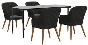 vidaXL Σετ Τραπεζαρίας Κήπου 5 Τεμαχίων Μαύρο με Μαξιλάρια
