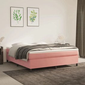 Κρεβάτι Boxspring με Στρώμα Ροζ 160x200 εκ. Βελούδινο