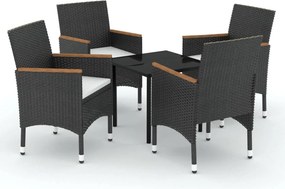 vidaXL Σετ Τραπεζαρίας Κήπου 5 Τεμαχίων Μαύρο με Μαξιλάρια