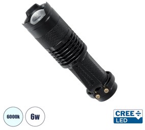 79020 Φορητός Φακός Χειρός CREE LED 6W 480lm - Ψυχρό Λευκό 6000K - Φ2.5 x Υ9.2cm