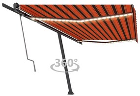 Τέντα Αυτόματη με LED&amp;Αισθητ. Ανέμου Πορτοκαλί/Καφέ 500x300 εκ.