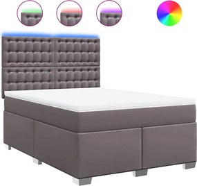 vidaXL Κρεβάτι Boxspring με Στρώμα Γκρι 140x190εκ. από Συνθετικό Δέρμα