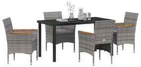 vidaXL Σέτ φαγητού για κήπο με μαξιλάρι 5 pcs Γκρι Πολυ ράταν