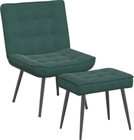 vidaXL Πολυθρόνα Relax Σκούρο Πράσινο Βελούδινη με Σκαμπό