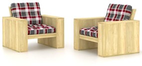 Καρέκλες Κήπου 2 τεμ. Εμπ. Ξύλο Πεύκου &amp; Κόκκινα Καρό Μαξιλάρια - Πολύχρωμο