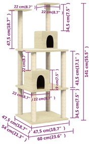 Γατόδεντρο με Στύλους Ξυσίματος Κρεμ 141 εκ. από Σιζάλ - Κρεμ
